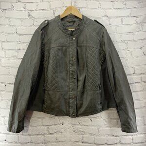 Maurices Sz 2 Womens Faux Leather Moto Jacket Gray Snap up See Measurements Sz L